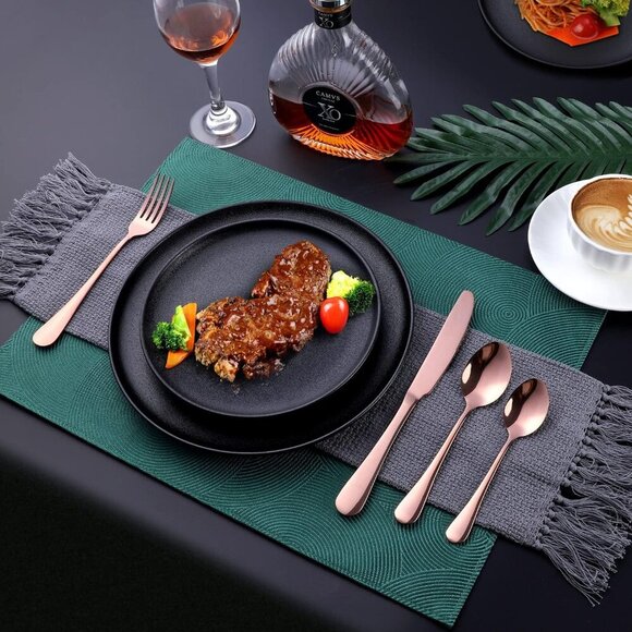 Copper/Rose Gold Silverware Set, 24-Piece Stainless Steel Flatware Set, Service - Picture 2 of 7